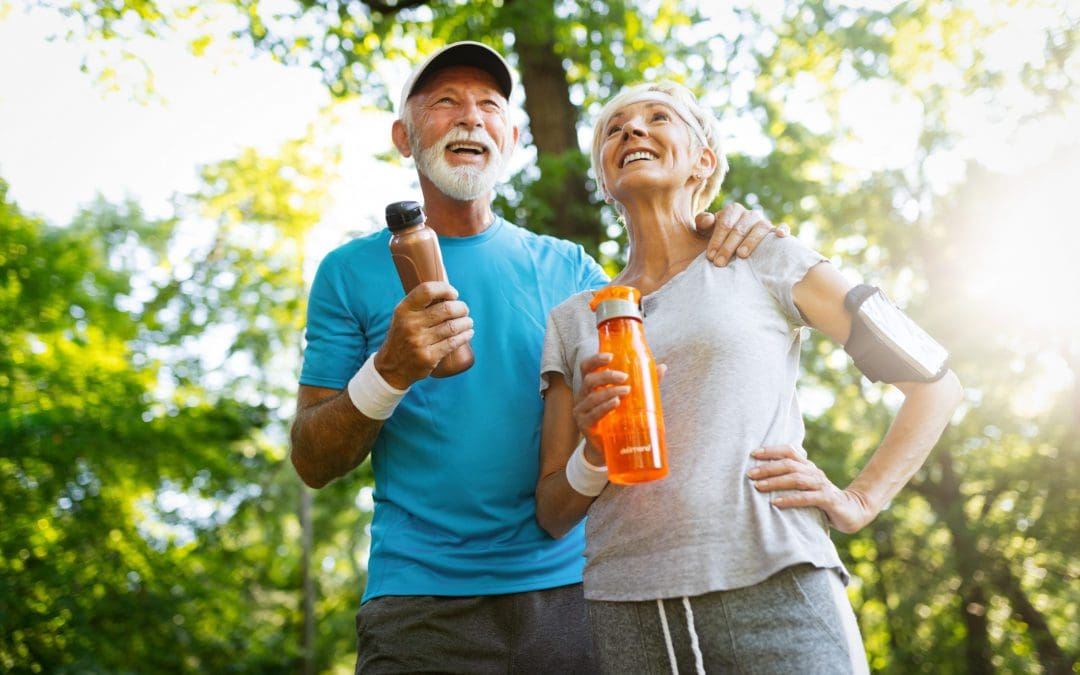 Senior couple working out together